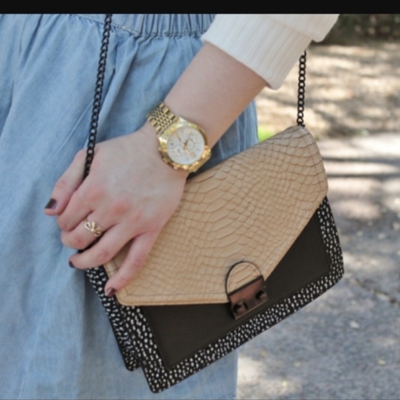 Loeffler Randall Junior Lock Anaconda Snake Leather Clutch Envelope Purse Chain - Picture 8 of 8